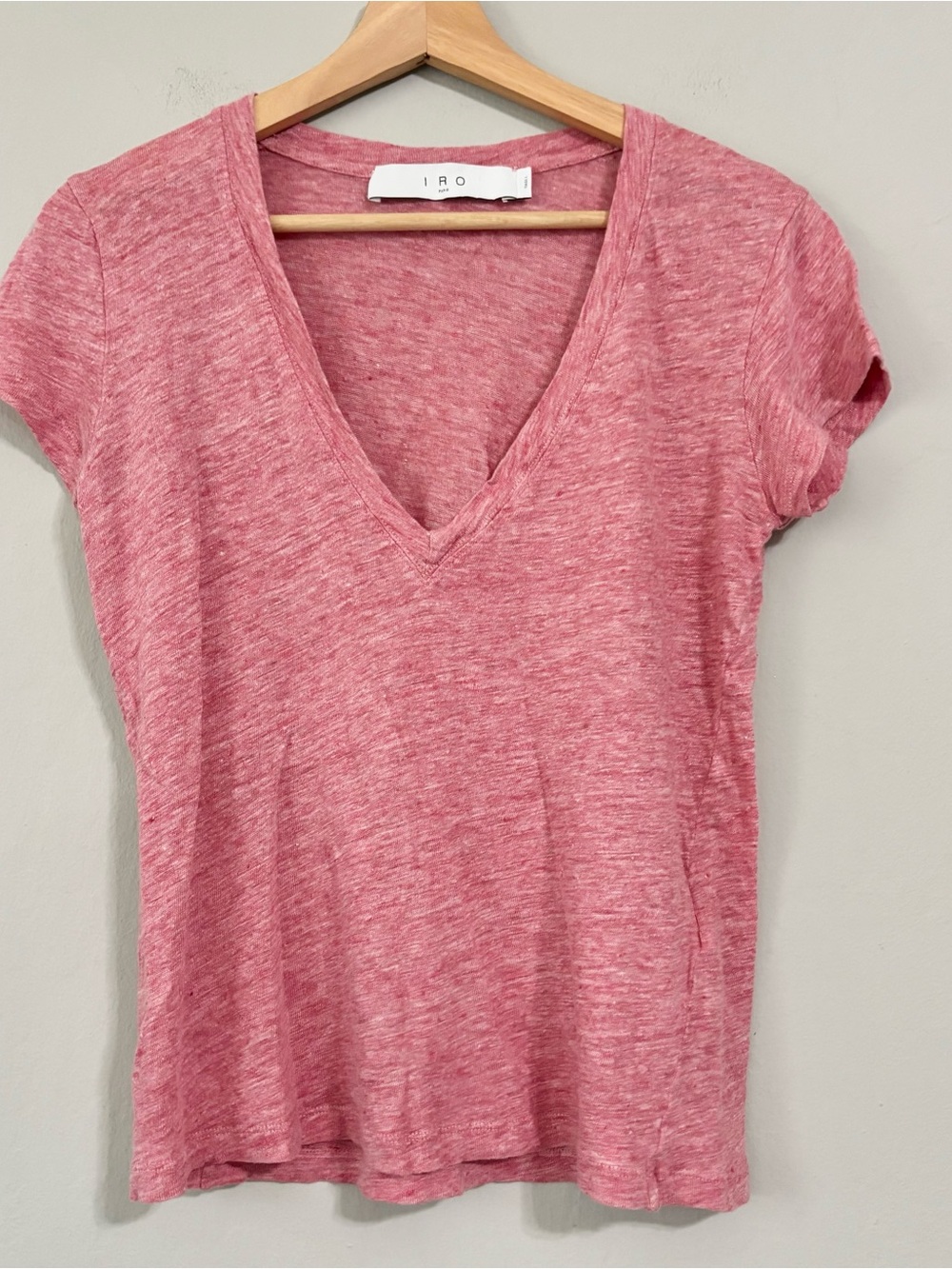 IRO Paris 100% Linen Pink V Neck Short Sleeve T Shirt Top
